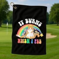 It Burns When I Pee Funny Cat Meme Rainbow Saying Sarcastic Golf Towel thumb 1