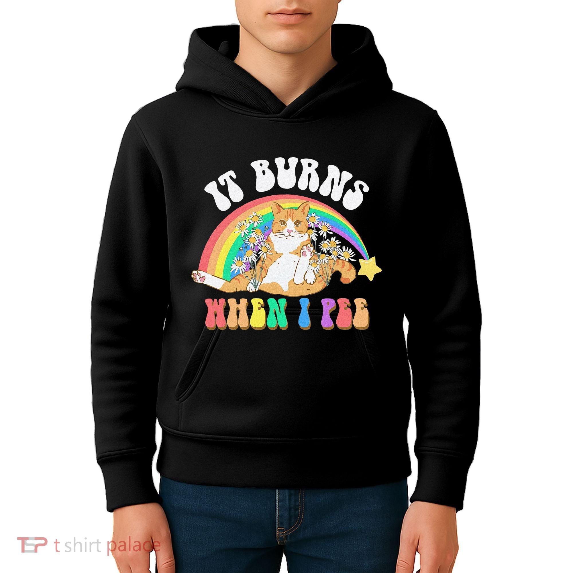 It Burns When I Pee Funny Cat Meme Rainbow Saying Sarcastic Kids Hoodie