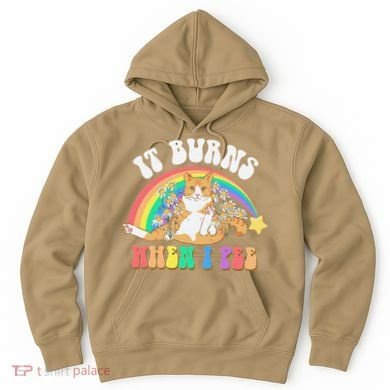 It Burns When I Pee Funny Cat Meme Rainbow Saying Sarcastic Hoodie