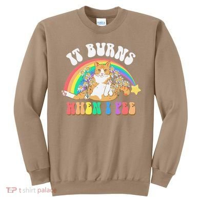 It Burns When I Pee Funny Cat Meme Rainbow Saying Sarcastic Sweatshirt