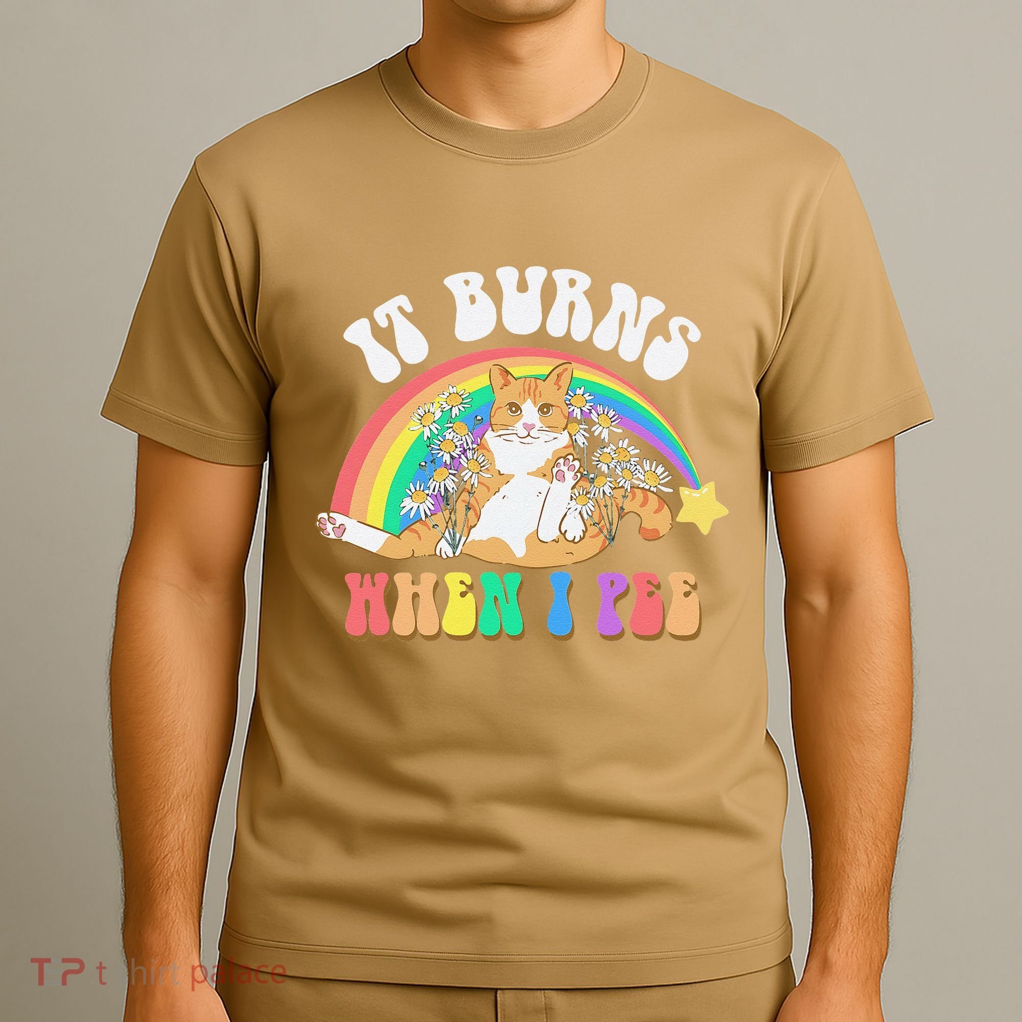 It Burns When I Pee Funny Cat Meme Rainbow Saying Sarcastic T-Shirt