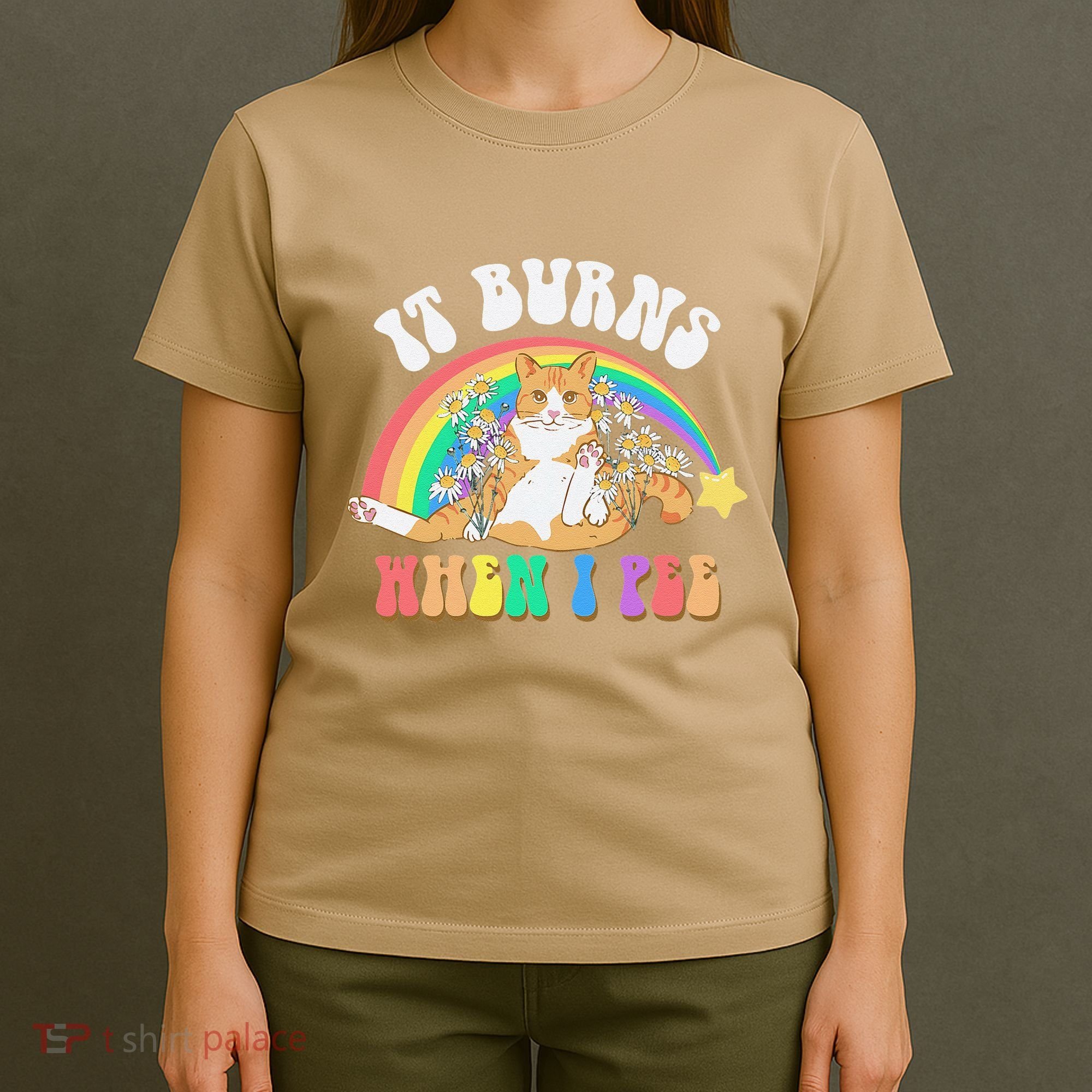 It Burns When I Pee Funny Cat Meme Rainbow Saying Sarcastic T-Shirt