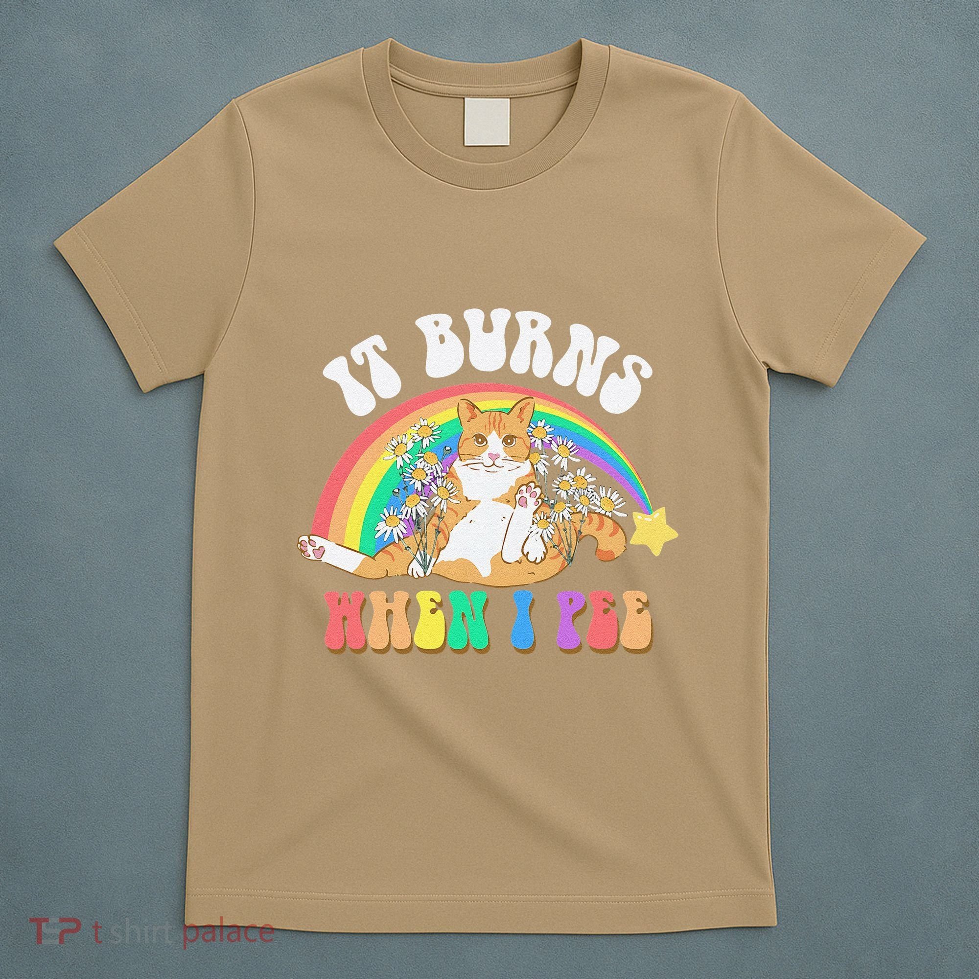 It Burns When I Pee Funny Cat Meme Rainbow Saying Sarcastic T-Shirt