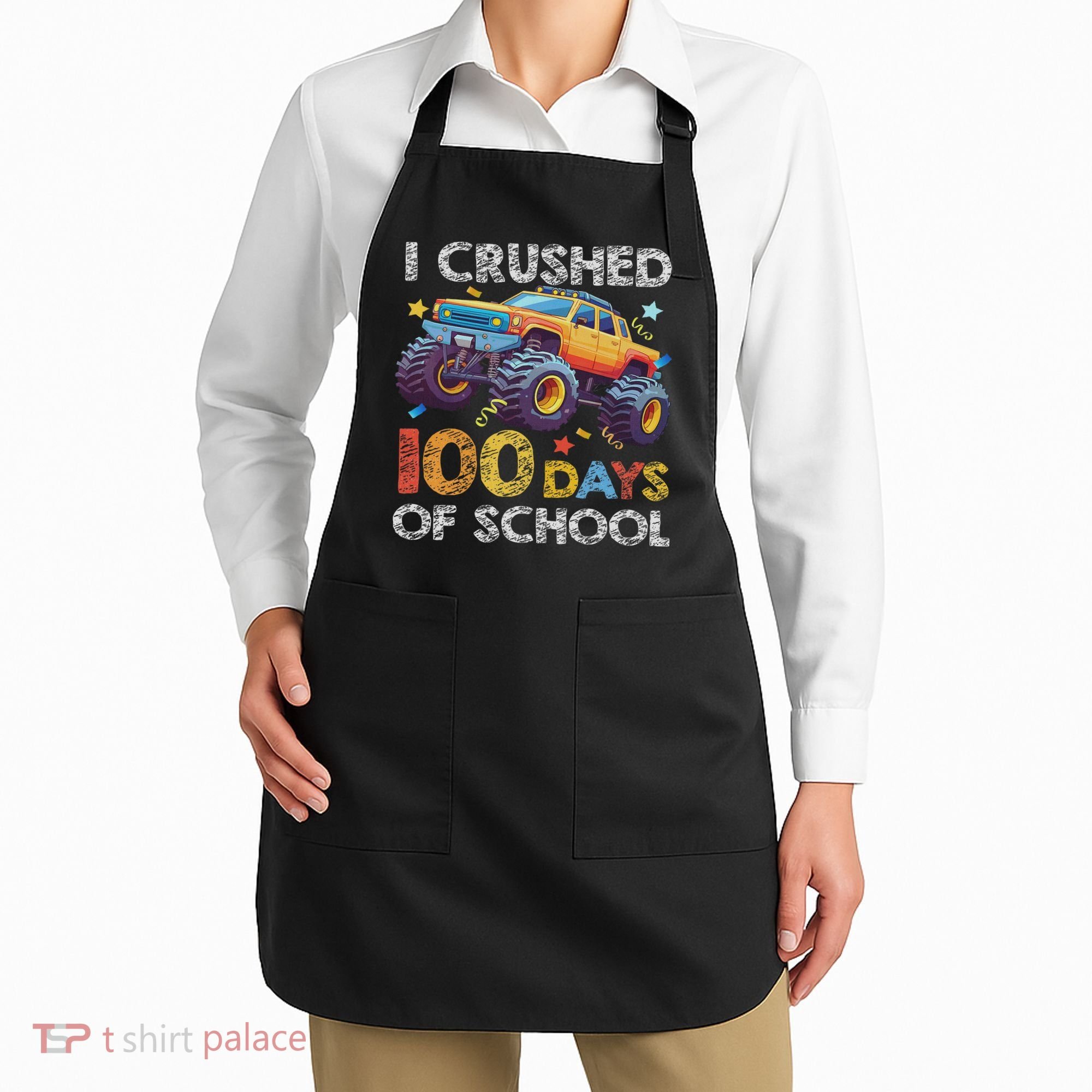 I Crushed 100 Days Of School Monster Truck 100th Boy Apron