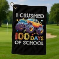 I Crushed 100 Days Of School Monster Truck 100th Boy Golf Towel thumb 1