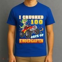 I Crushed 100 Days Of Kindergarten 100th Day School Monster Gift T-Shirt thumb 3