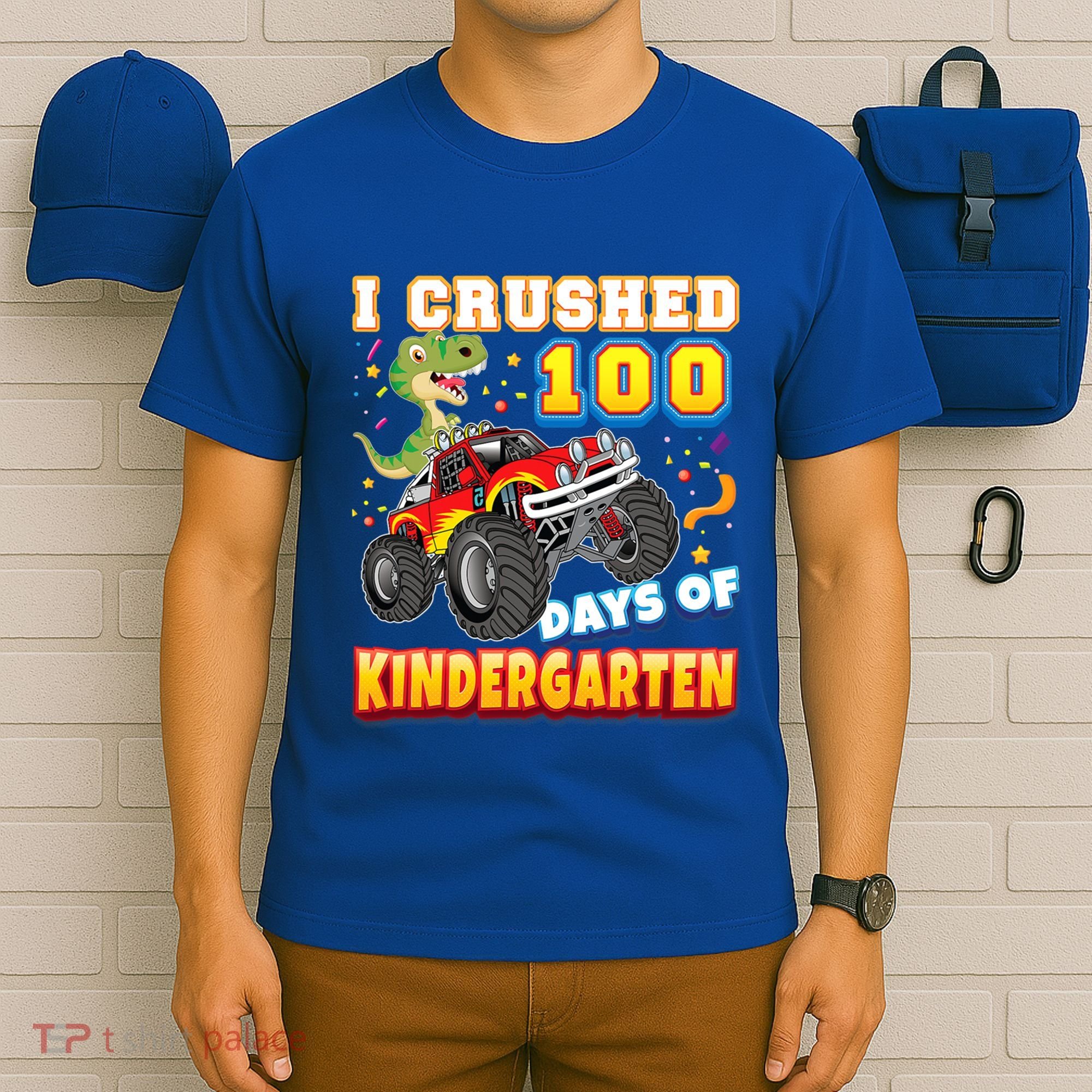 I Crushed 100 Days Of Kindergarten 100th Day School Monster Gift T-Shirt