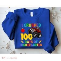 I Crushed 100 Days Of Kindergarten School Monster Truck Gift Sweatshirt thumb 2