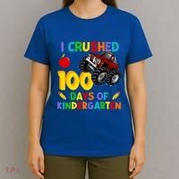 I Crushed 100 Days Of Kindergarten School Monster Truck Gift T-Shirt thumb 4