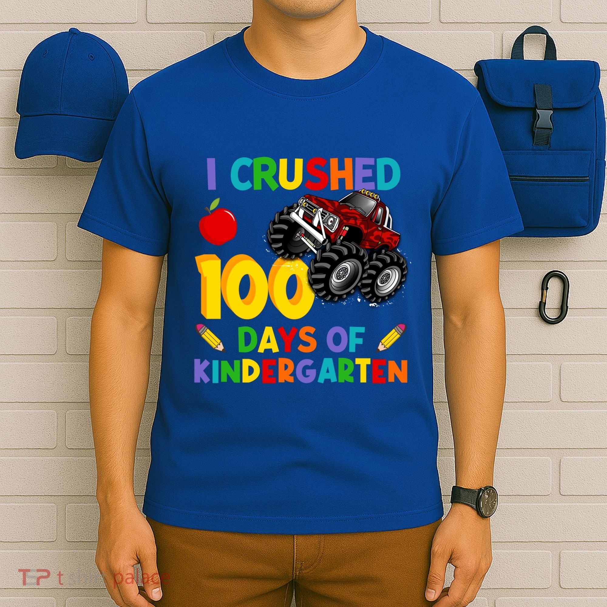 I Crushed 100 Days Of Kindergarten School Monster Truck Gift T-Shirt