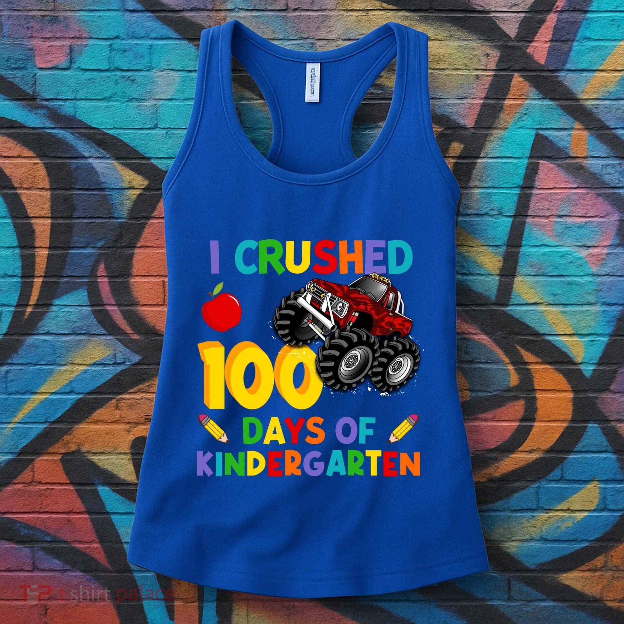 I Crushed 100 Days Of Kindergarten School Monster Truck Gift Women's Tank Top