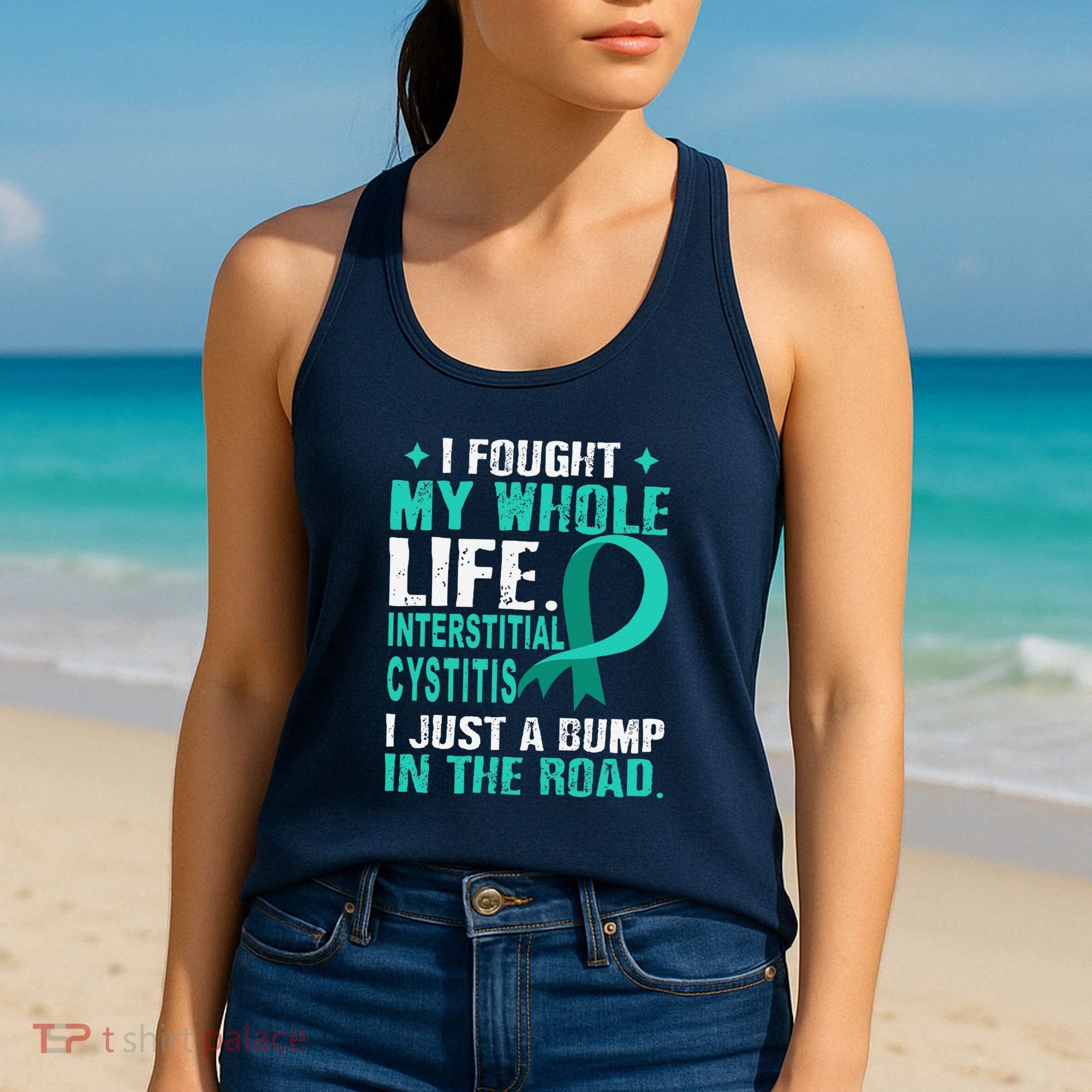 Interstitial Cystitis Awareness Teal Ribbon Support Family Women's Tank Top
