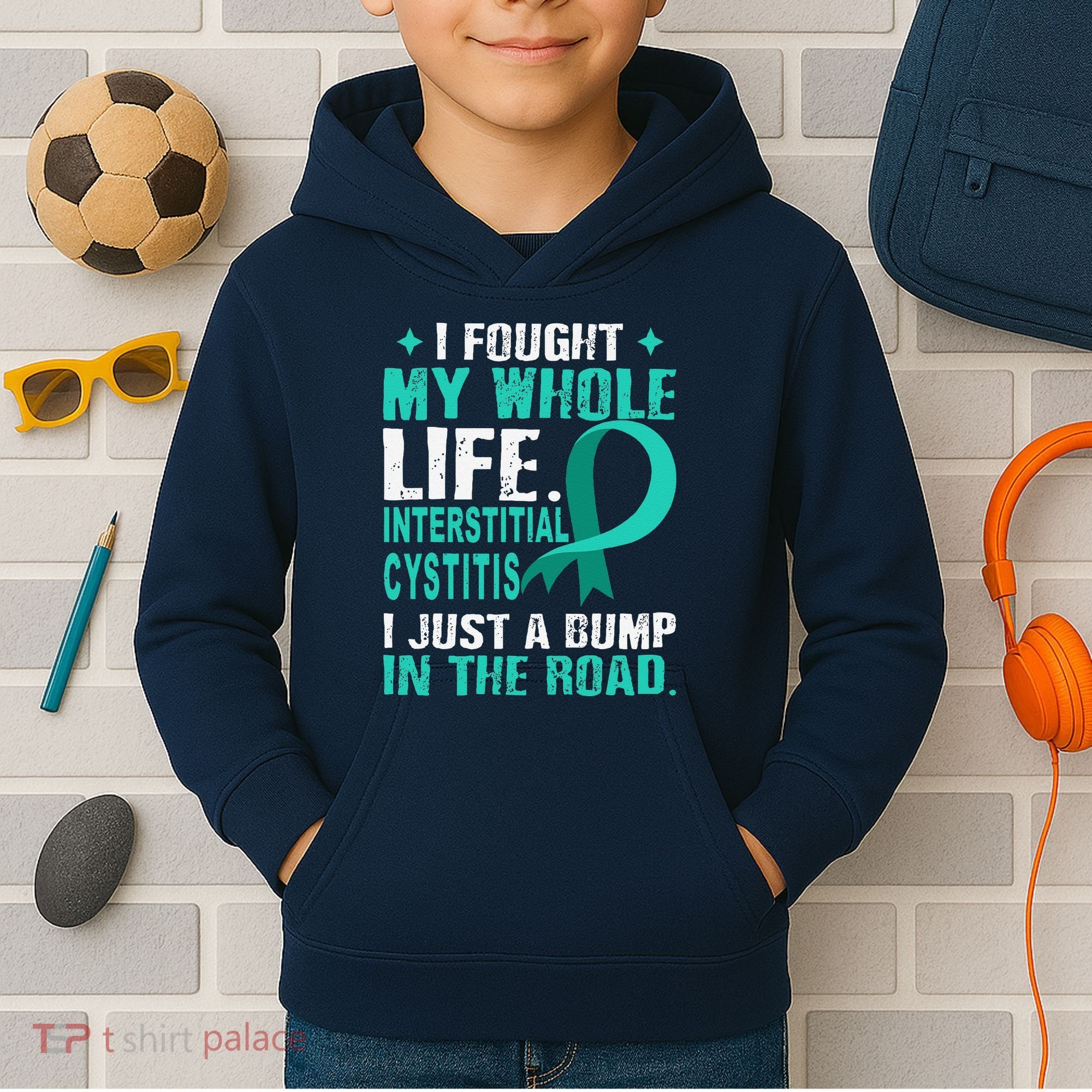Interstitial Cystitis Awareness Teal Ribbon Support Family Kids Hoodie