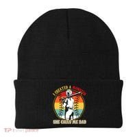 I Created A Monster She Call Me Dad Softball Baseball Lover Beanie thumb 0