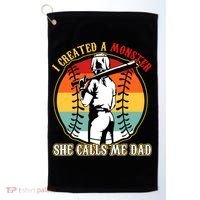I Created A Monster She Call Me Dad Softball Baseball Lover Golf Towel thumb 0