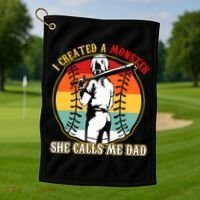 I Created A Monster She Call Me Dad Softball Baseball Lover Golf Towel thumb 1