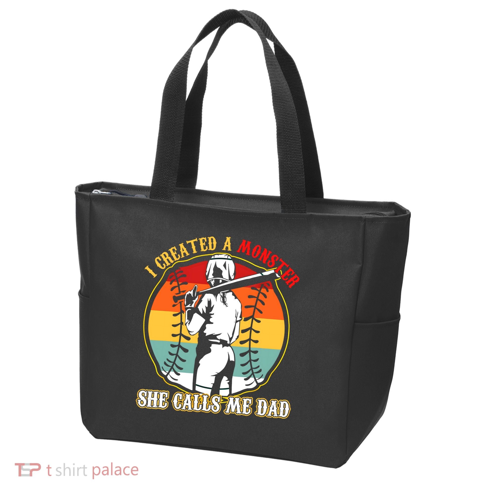 I Created A Monster She Call Me Dad Softball Baseball Lover Tote Bag