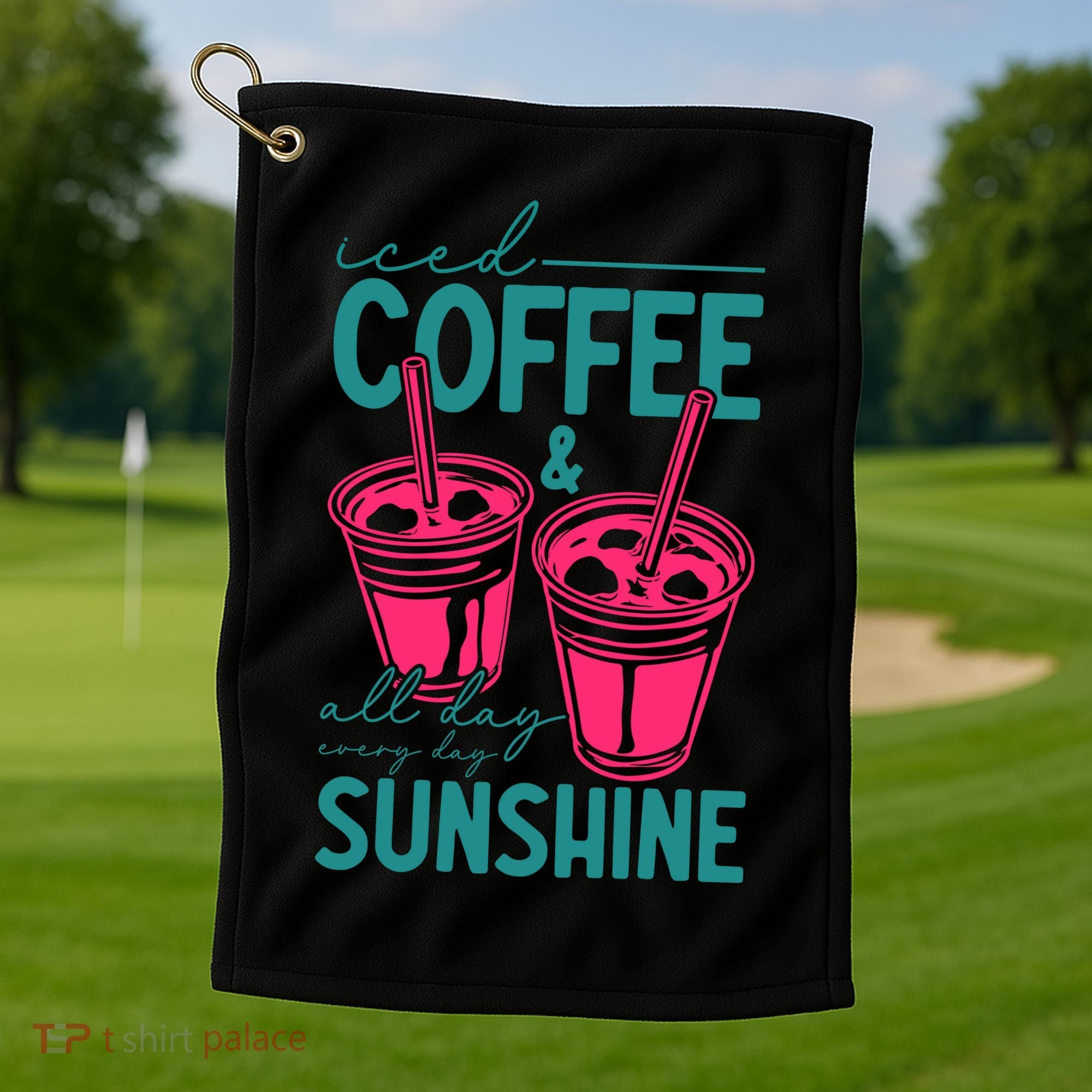 Iced Coffee All Day Sunshine Summer Beach Golf Towel