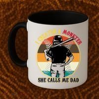 I Created A Monster She Calls Me Dad Funny Baseball Coffee Mug thumb 2