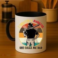 I Created A Monster She Calls Me Dad Funny Baseball Coffee Mug thumb 4