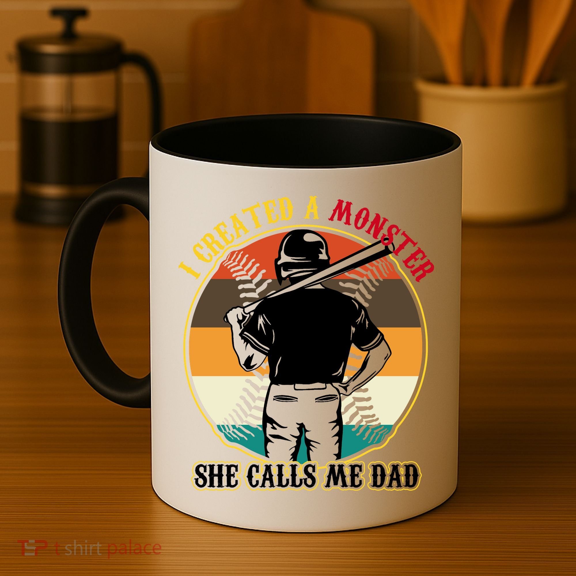I Created A Monster She Calls Me Dad Funny Baseball Coffee Mug