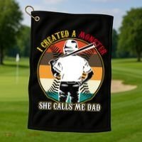 I Created A Monster She Calls Me Dad Funny Baseball Golf Towel thumb 1