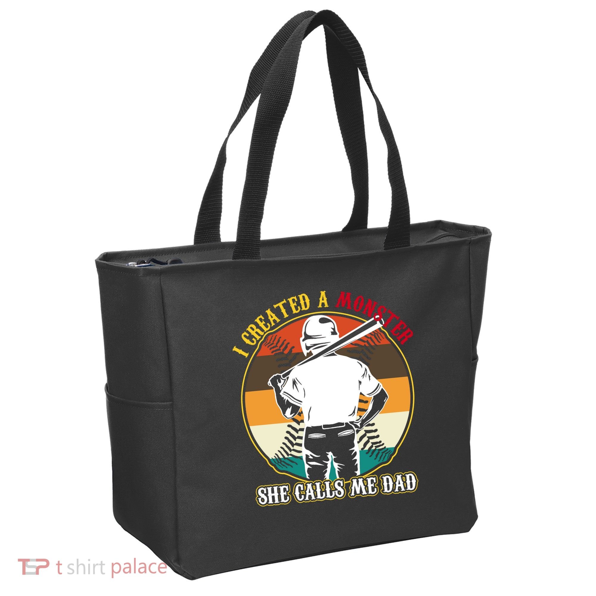 I Created A Monster She Calls Me Dad Funny Baseball Tote Bag
