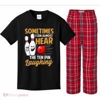 I Can Almost Hear The Ten Pin Laughing Bowling Team Bowler Kids Plaid Pajama Set thumb 0