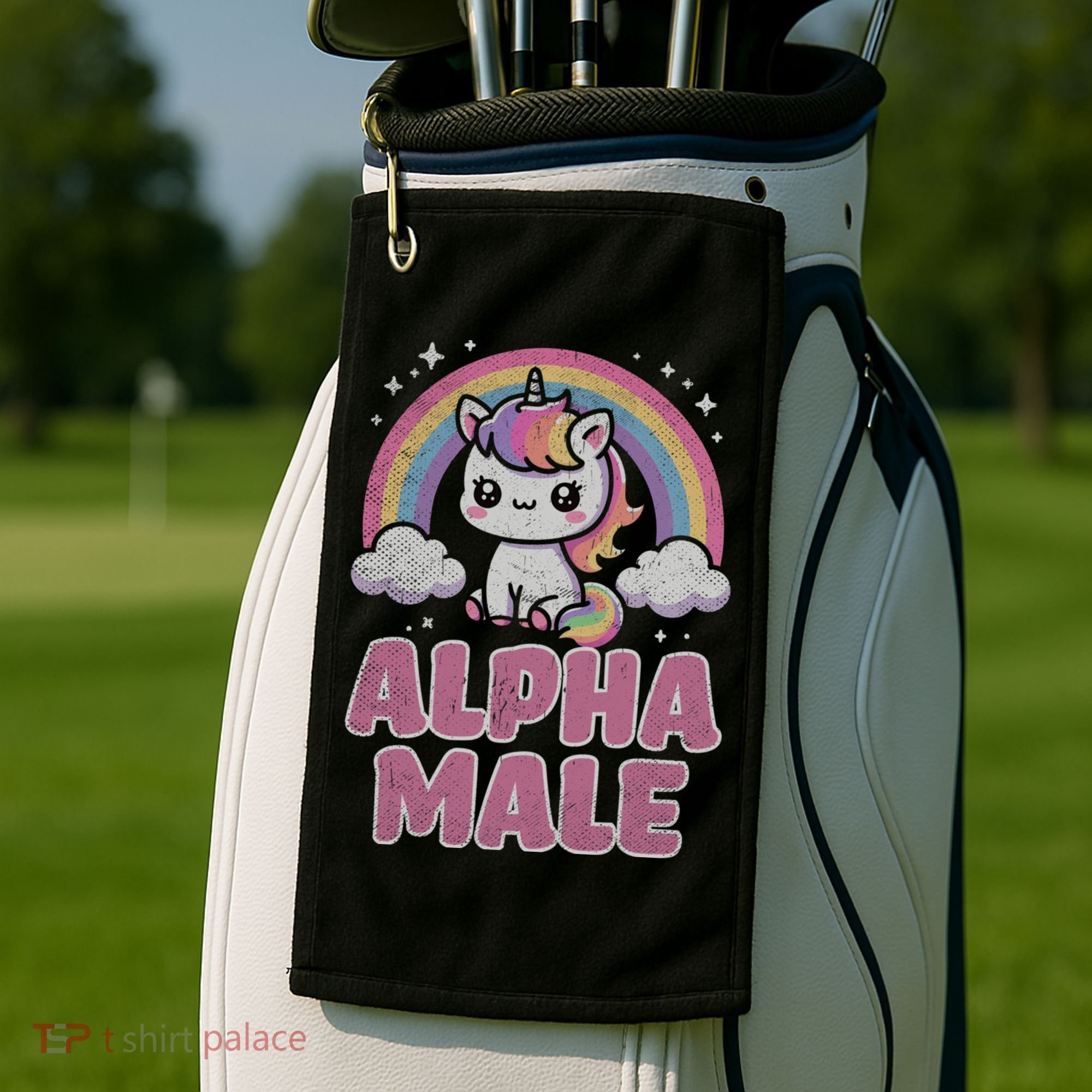 Ironic Cute Alpha Male Unicorn Funny Sarcastic Humor Gift Golf Towel