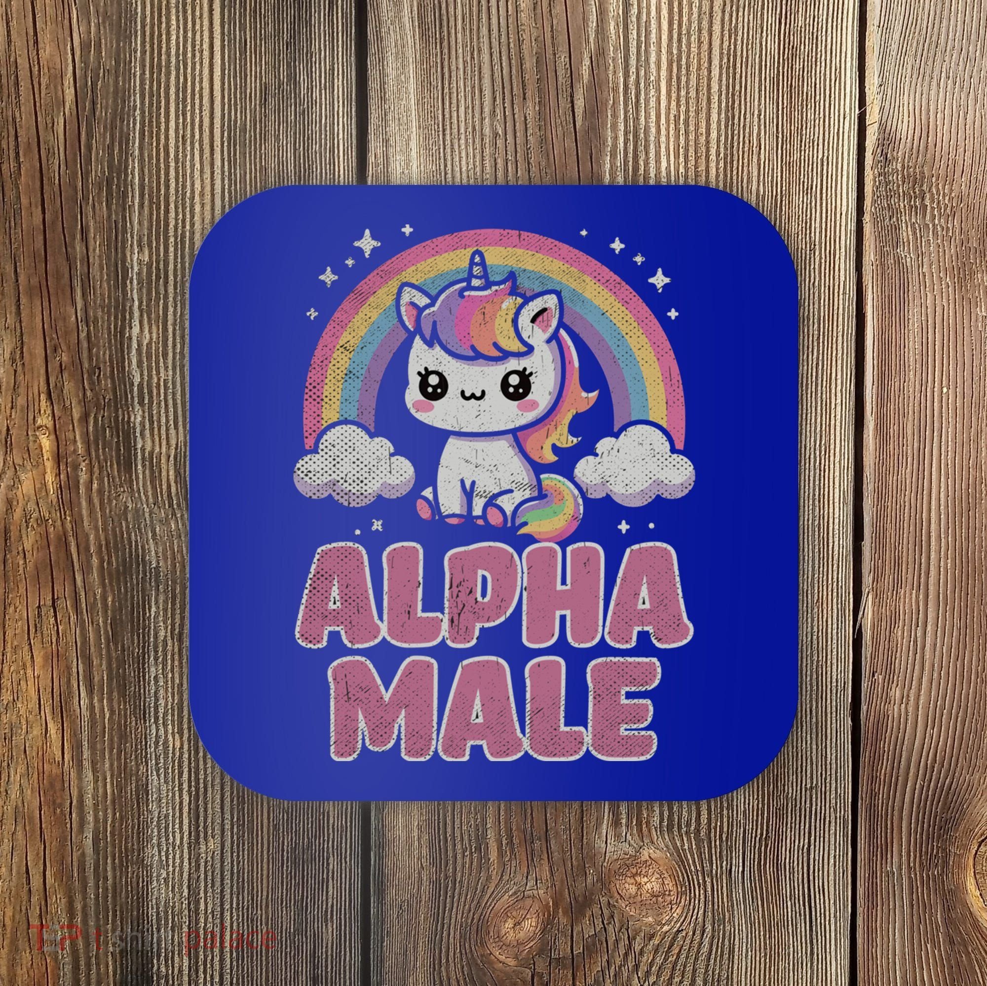 Ironic Cute Alpha Male Unicorn Funny Sarcastic Humor Gift Coaster