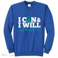 I Can And I Will Beat Ovarian Cancer Warrior Just Watch Me Gift Sweatshirt thumb 0