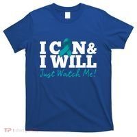 I Can And I Will Beat Ovarian Cancer Warrior Just Watch Me Gift T-Shirt thumb 0