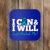 I Can And I Will Beat Ovarian Cancer Warrior Just Watch Me Gift Coaster thumb 0