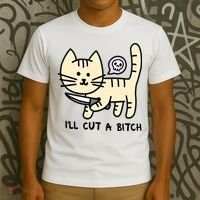 ILl Cut A Bitch Funny Cat T-Shirt thumb 3