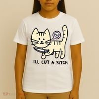 ILl Cut A Bitch Funny Cat T-Shirt thumb 4
