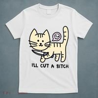 ILl Cut A Bitch Funny Cat T-Shirt thumb 5