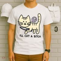 ILl Cut A Bitch Funny Cat T-Shirt thumb 6