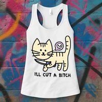ILl Cut A Bitch Funny Cat Women's Tank Top thumb 3