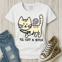 ILl Cut A Bitch Funny Cat Women's T-Shirt thumb 3