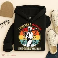 I Created A Monster She Call Me Dad Baseball Softball Dad Hoodie thumb 4