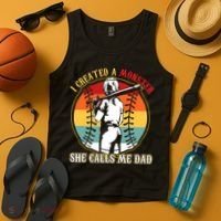 I Created A Monster She Call Me Dad Baseball Softball Dad Tank Top thumb 4