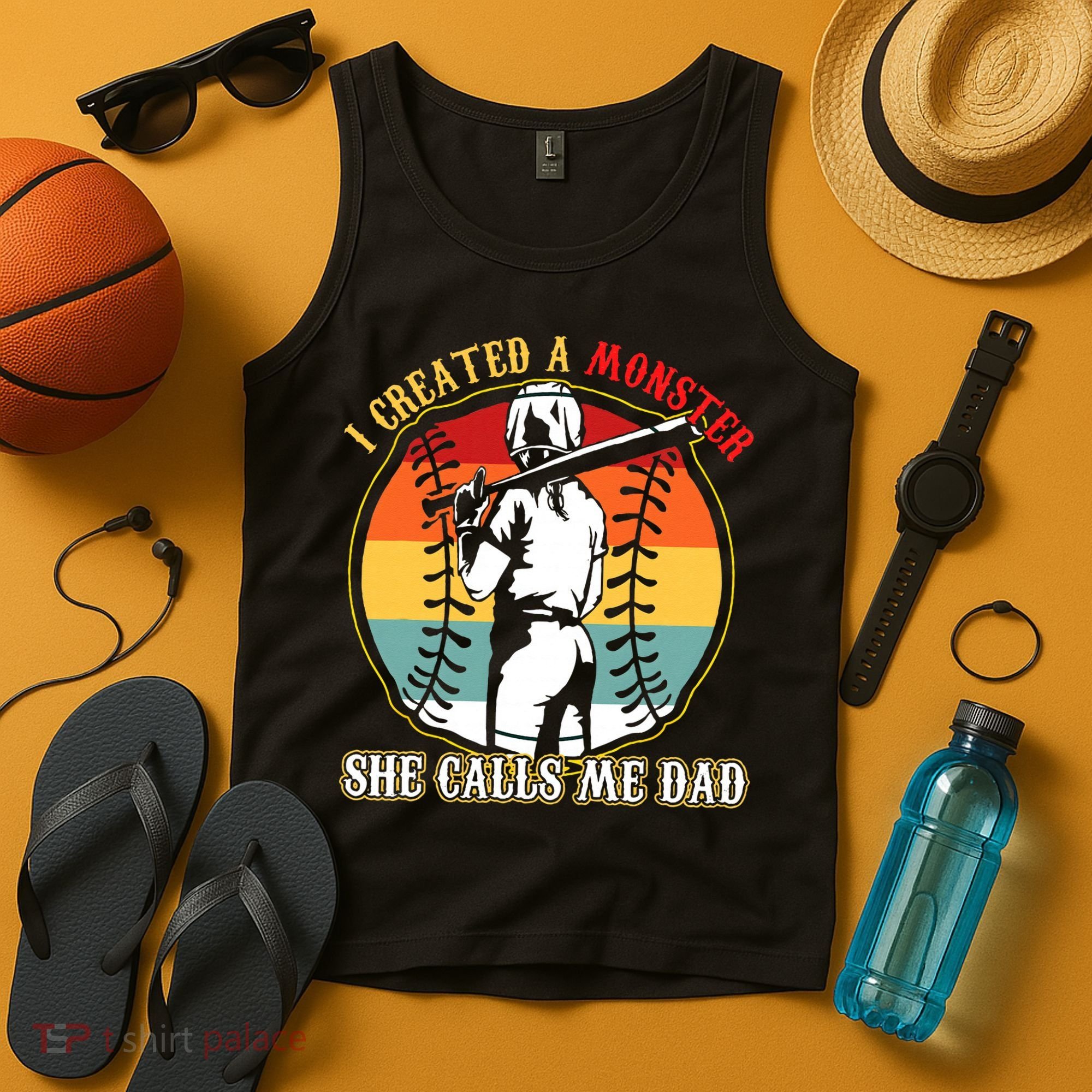 I Created A Monster She Call Me Dad Baseball Softball Dad Tank Top