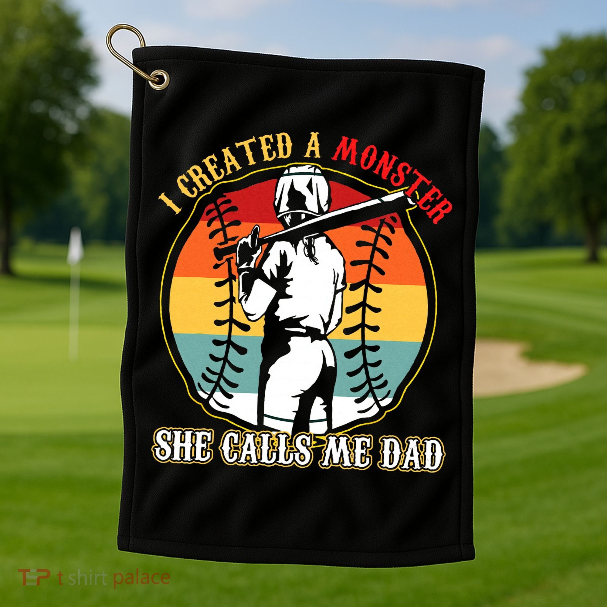 I Created A Monster She Call Me Dad Baseball Softball Dad Golf Towel