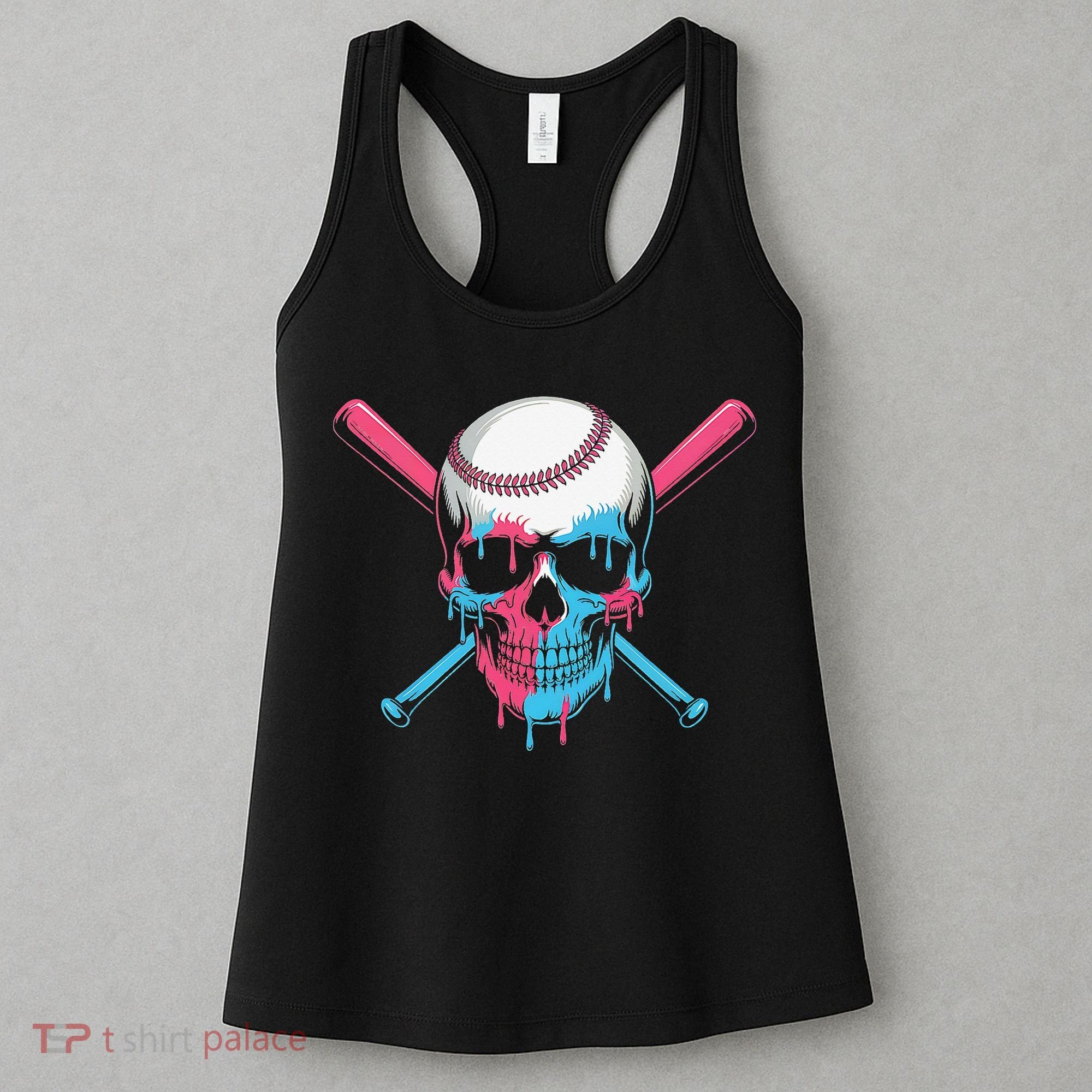 Ice Cream Baseball Fun Summer Sports Dessert Dripping Skull Women's Tank Top