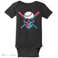 Ice Cream Baseball Fun Summer Sports Dessert Dripping Skull Baby Bodysuit thumb 0