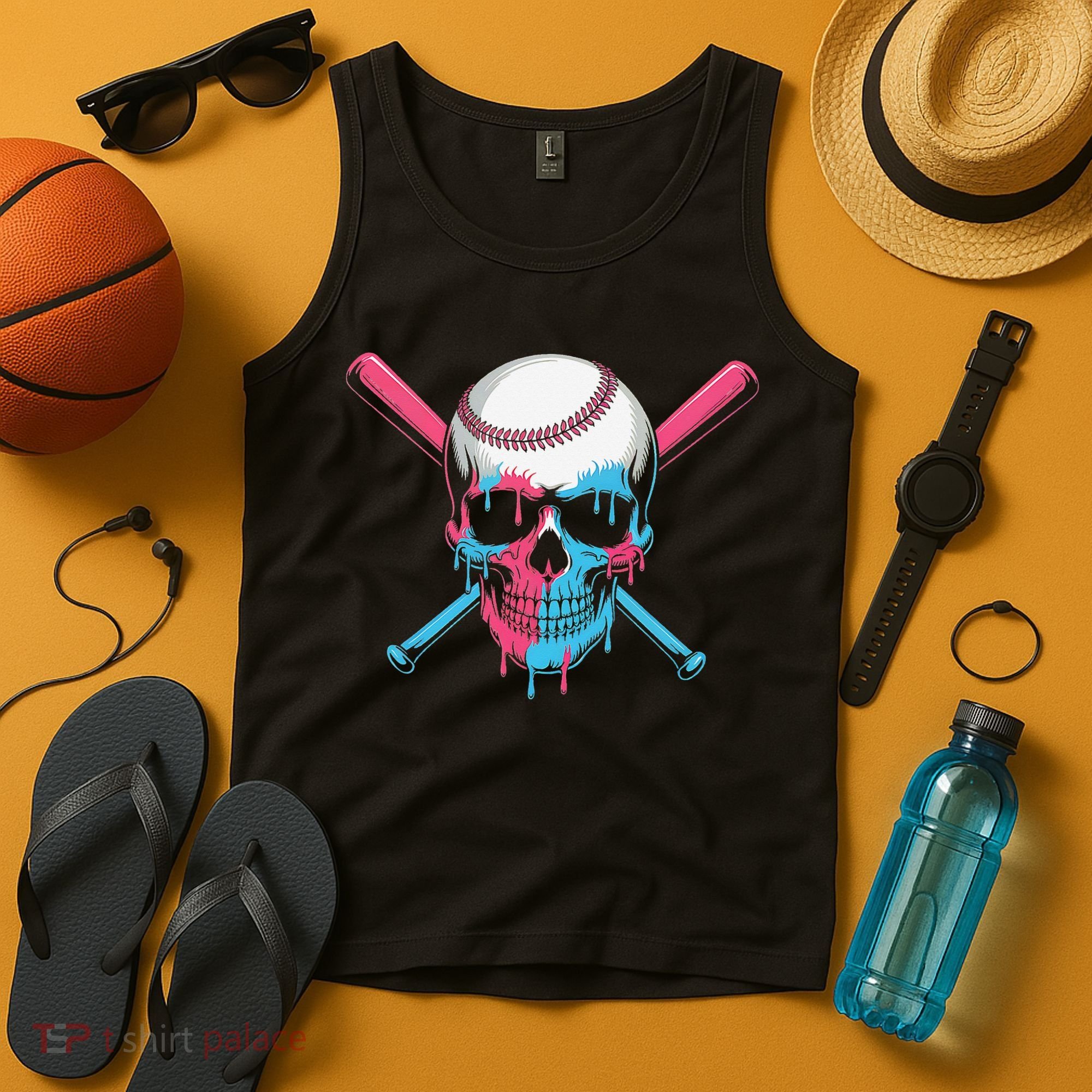Ice Cream Baseball Fun Summer Sports Dessert Dripping Skull Tank Top