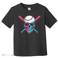 Ice Cream Baseball Fun Summer Sports Dessert Dripping Skull Toddler T-Shirt thumb 0