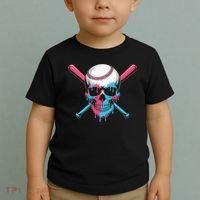 Ice Cream Baseball Fun Summer Sports Dessert Dripping Skull Toddler T-Shirt thumb 2