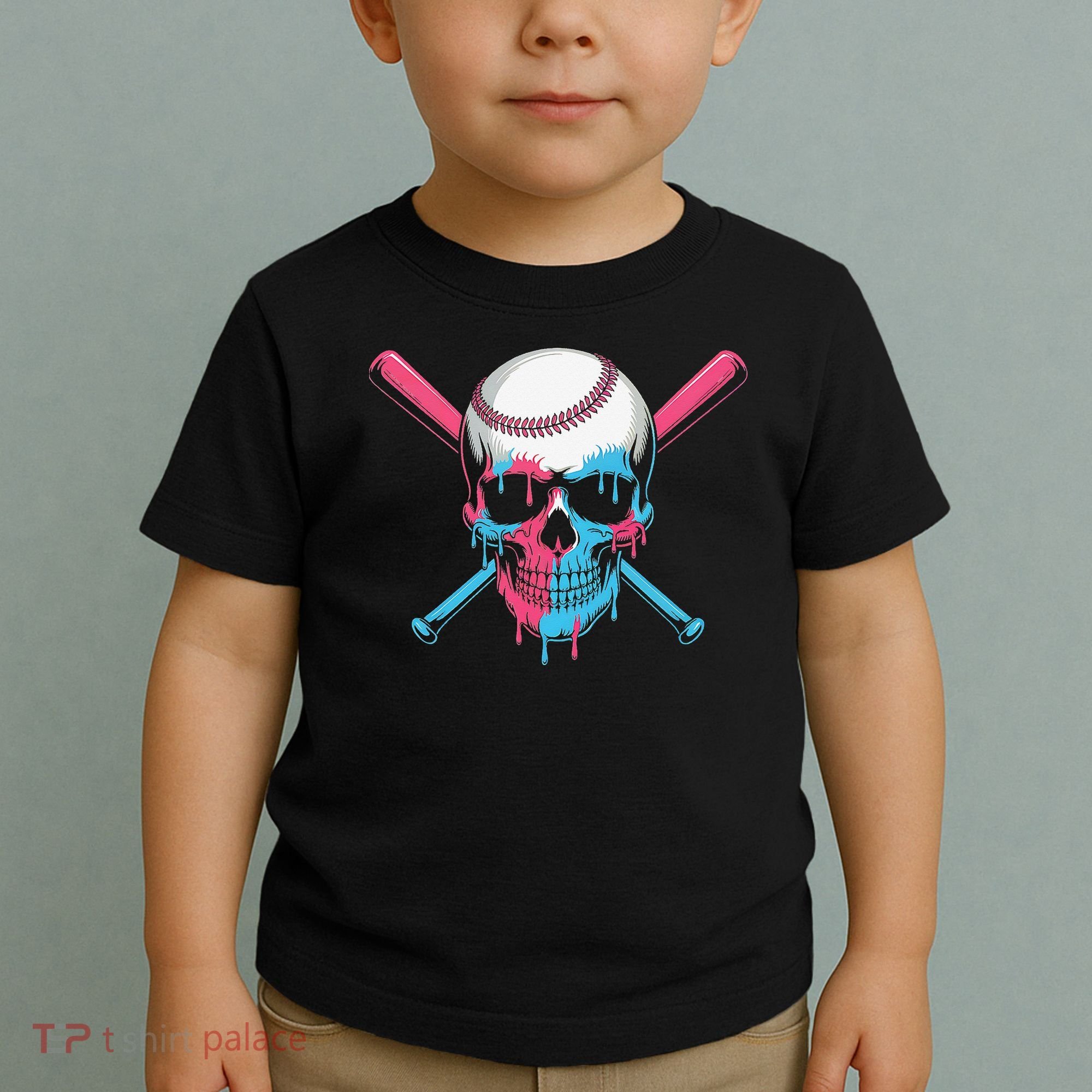 Ice Cream Baseball Fun Summer Sports Dessert Dripping Skull Toddler T-Shirt