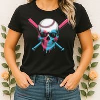 Ice Cream Baseball Fun Summer Sports Dessert Dripping Skull Women's T-Shirt thumb 2